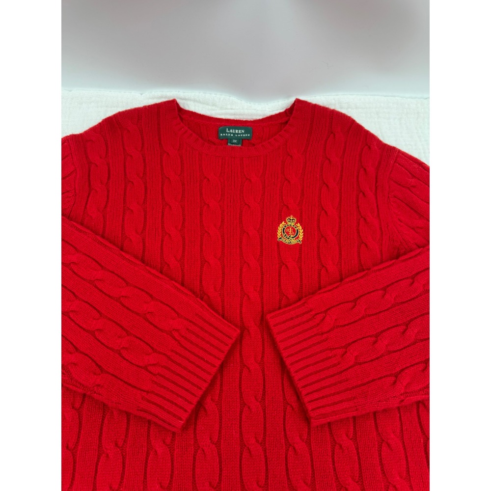 New Lauren Ralph Lauren Sweater Women's 3X Red Cable Knit 100% Lambswool Crest